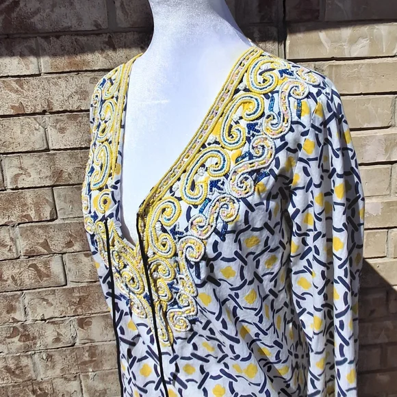 Barbara Gerwit Embellished Geometric Print Cover-Up Tunic Top Women Size Large - Picture 5 of 16
